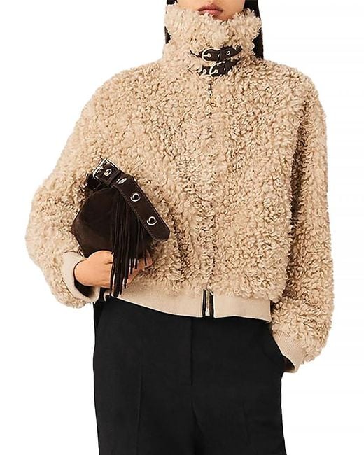 Maje Natural Brune Crop Boucle Jacket
