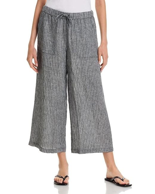 Eileen Fisher Gray Linen Cropped Wide Leg Pants