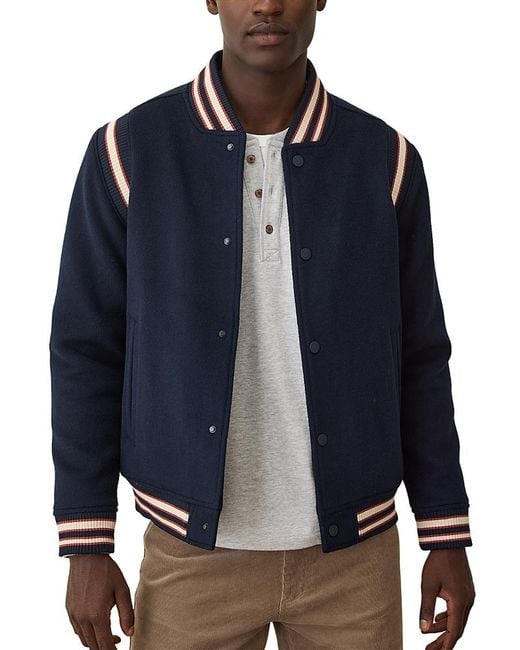 Marine Layer Blue Fields Wool Blend Varsity Jacket for men