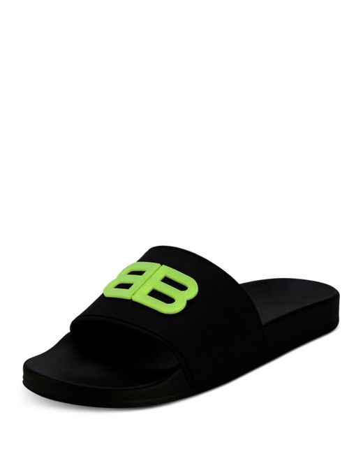 Balenciaga Glow In The Dark Bb Logo Slide Sandals in Black for Men | Lyst
