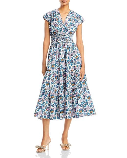 10 Crosby Derek Lam Cotton Fatima Floral Print Midi Dress in Blue ...
