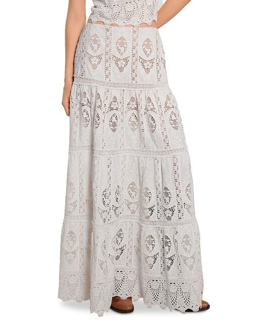Johanna Ortiz White Highlighted Fields Scalloped Lace Maxi Skirt