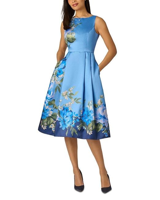 Adrianna Papell Women's Blue Mikado Midi Dress