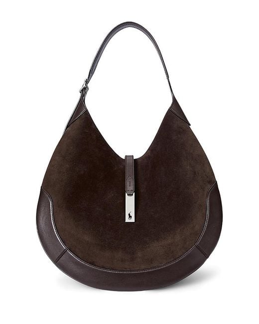 Polo Ralph Lauren Brown Polo Id Suede Large Shoulder Bag