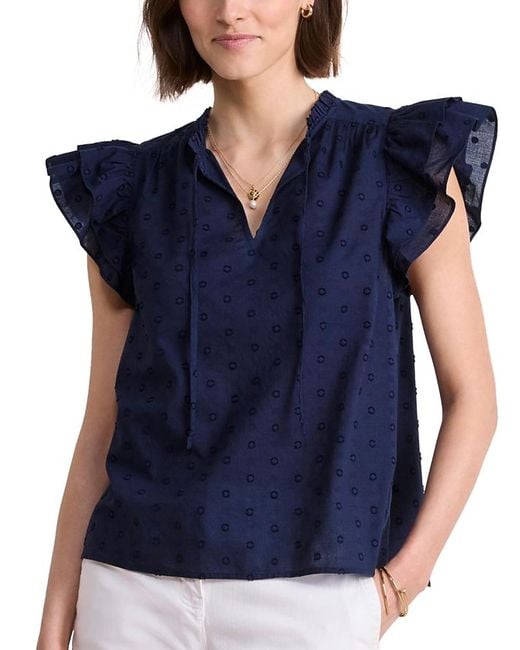 Vineyard Vines Blue Double Ruffle Flutter Sleeve Top