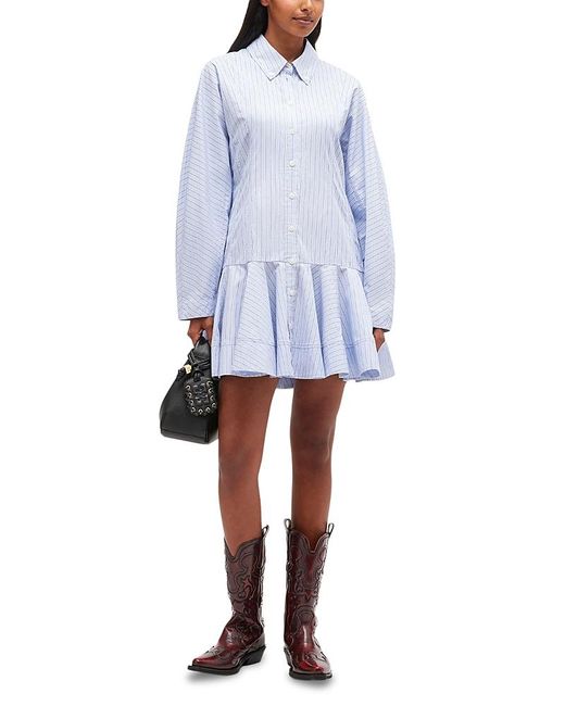 Ganni Blue Striped Shirt Dress
