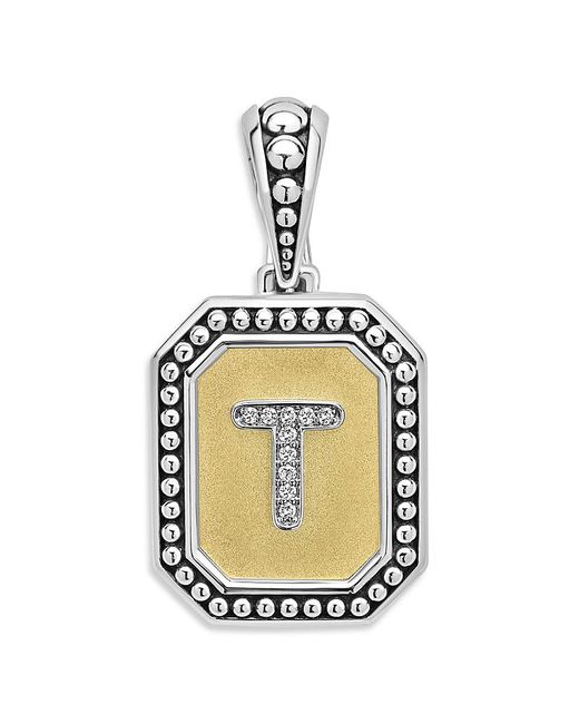 Lagos Metallic Signature Caviar Sterling & 18K Octagon Diamond A Initial Charm, 0.05 Tcw
