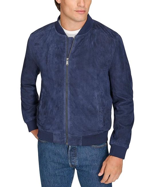 Cole Haan Blue Suede Bomber Jacket for men