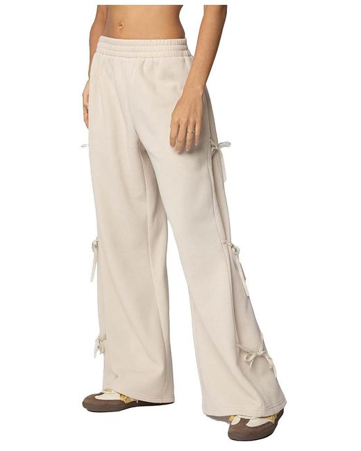Edikted White Claudette Baggy Ribbon Sweatpants