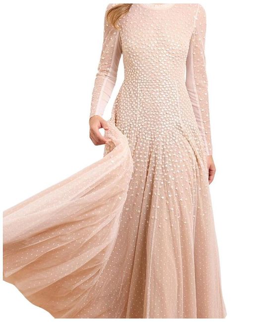 Needle & Thread Pink Sequin Cascade Round Neck Gown