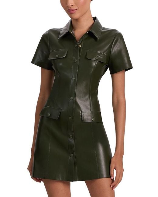 Alice + Olivia Jamie Faux Leather Collared Dress in Green | Lyst