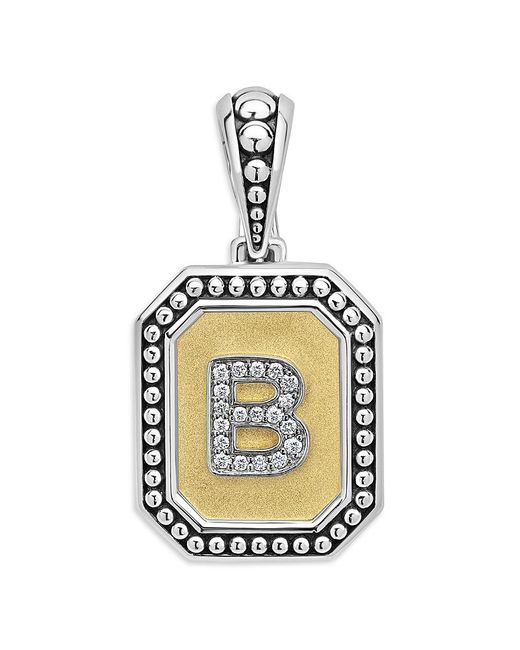 Lagos Metallic Signature Caviar Sterling & 18K Octagon Diamond A Initial Charm, 0.05 Ct. T. W