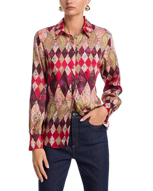 Cinq À Sept Red Thea Patchwork Print Top