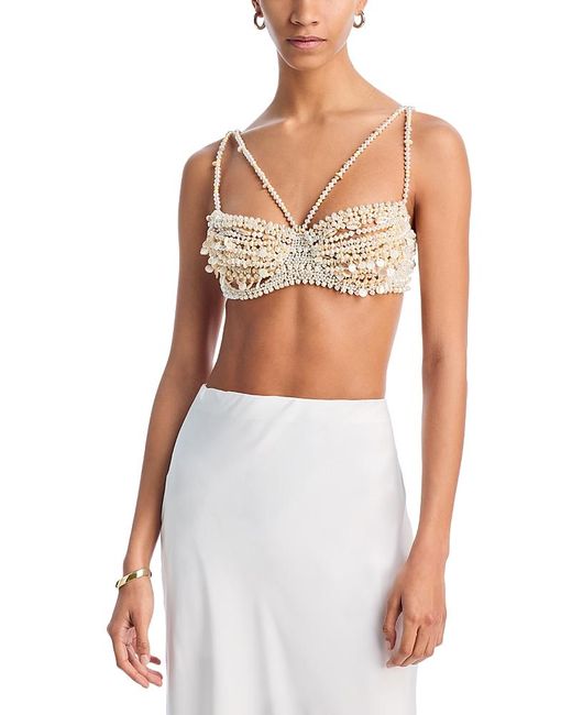 PATBO White Beaded Seashell Bralette