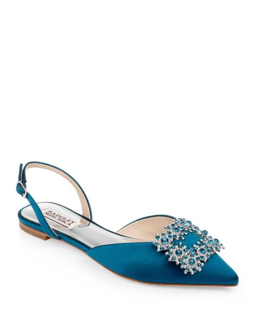 Badgley Mischka Saga Embellished Pointed Toe Slingback Flats in Blue | Lyst