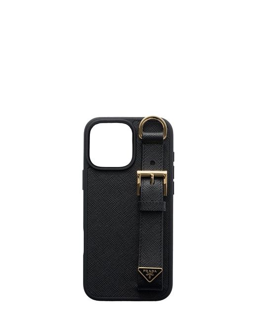 Prada Black Saffiano Leather Case For Iphone 16 Pro Max