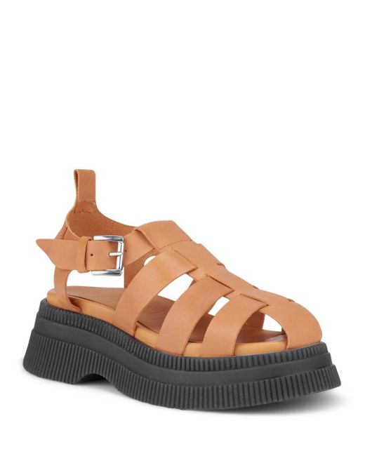 Ganni Leather Creepers Grid Platform Sandals in Brown | Lyst UK