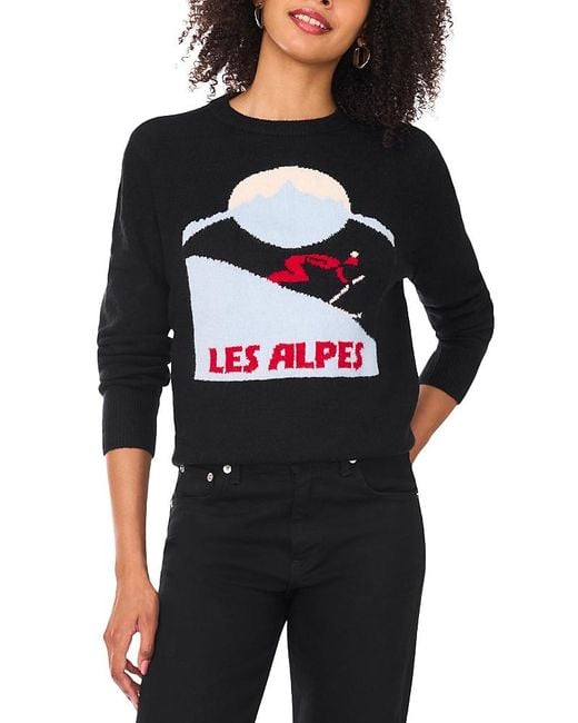 Vince Camuto Black Les Alpes Motif Crewneck Sweater