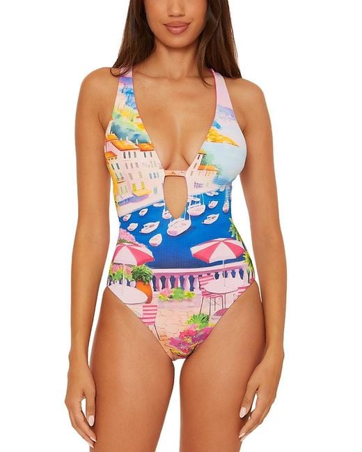 Becca Blue Positano Reversible One Piece Swimsuit