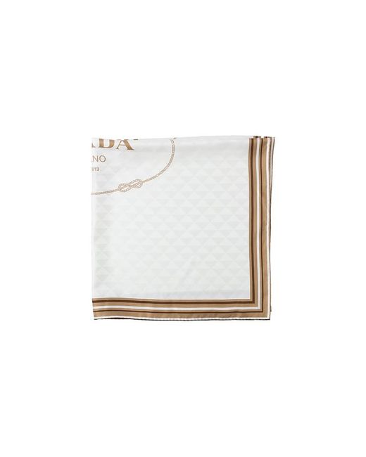 Prada White Printed Silk Twill Jacquard Scarf