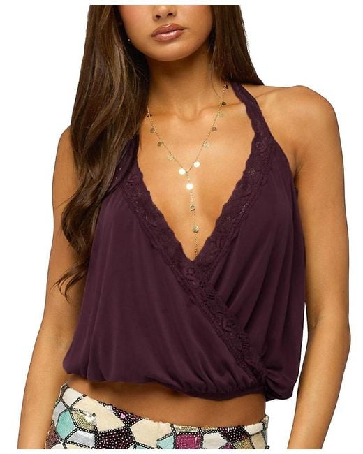 Edikted Purple Eilen Lacey Wrap Halter Top