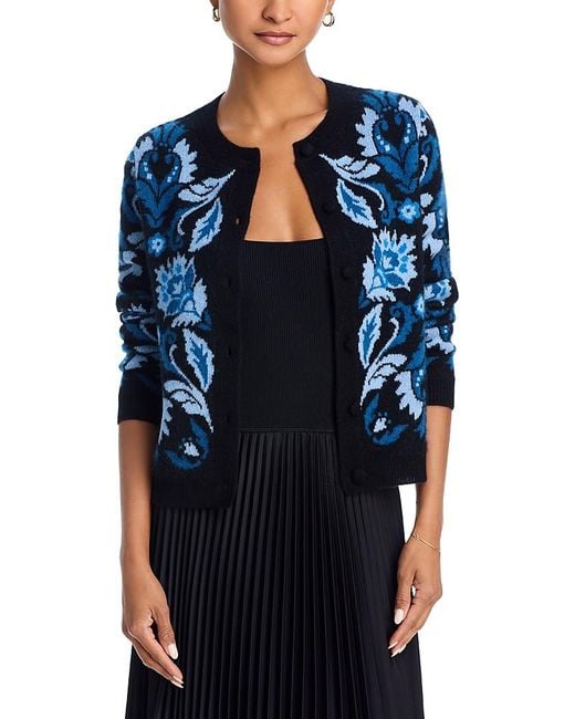 C by Bloomingdale's Cashmere Women's Blue Spring Novelty Cardigan