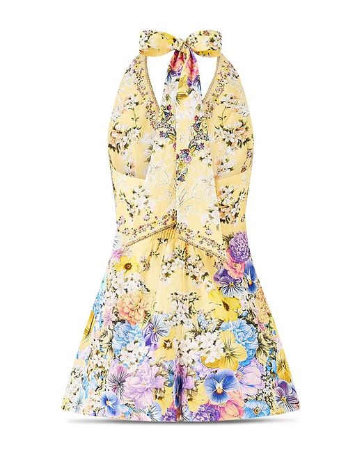 Camilla White Linen Button Front Halter Playsuit