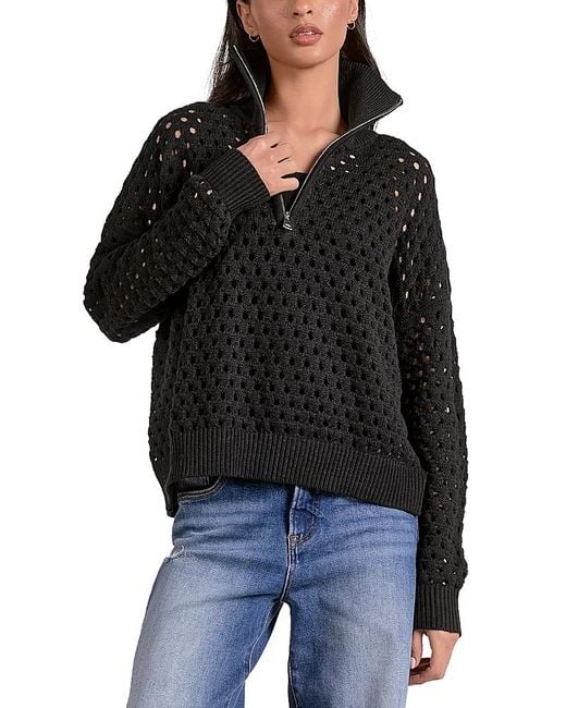 Elan Black Open Knit Half Zip Sweater