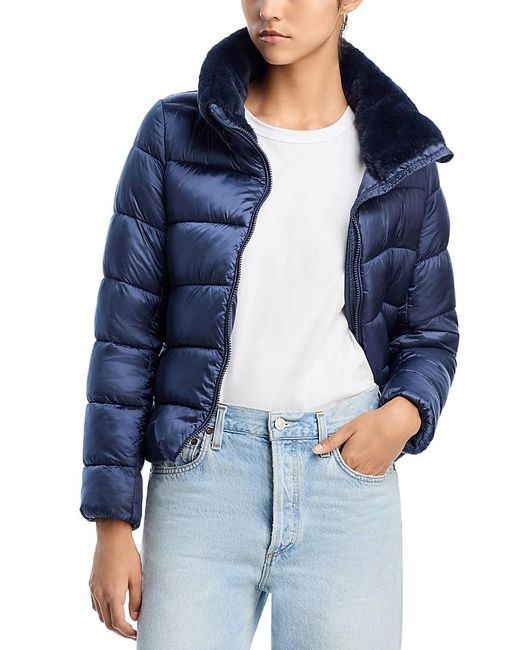 Save The Duck Blue Mei Faux Fur Trim Quilted Jacket