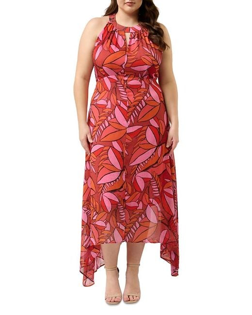Estelle Red Aster Halter Neck High Low Dress