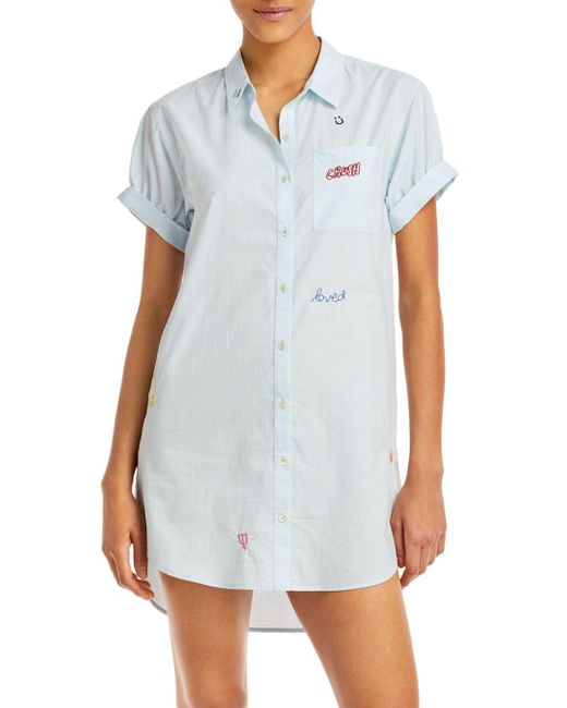 Kerri Rosenthal Nina Embroidered Cotton Shirt Dress | Lyst