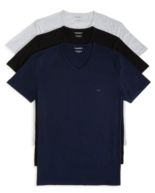 Armani Genuine Cotton V-neck T-shirts, 3-pack in Gray/Black/Navy (Blue) for  Men - Save 6% | Lyst