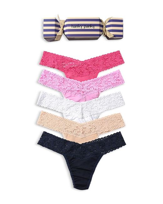 Hanky Panky Pink Signature Lace Low Rise Thong, Pack Of 5