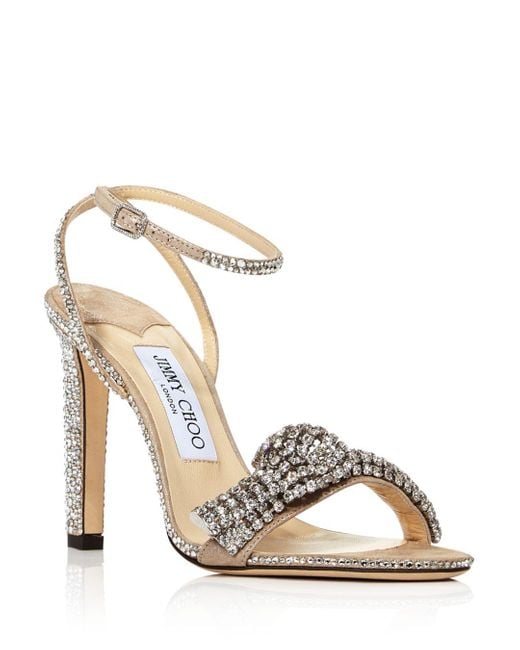 足元ゴージャス★Jimmy Choo THYRA100 クリスタル サンダル NUDE Jimmy Choo Thyra 100 Suede Crystal-embellished Sandals in