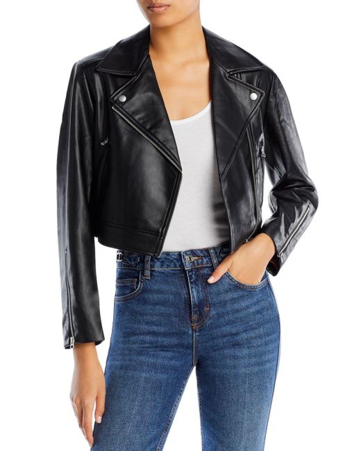 French Connection Crolenda Faux Leather Biker Jacket in Black | Lyst
