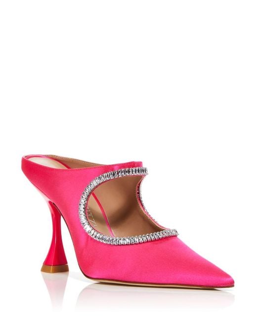 Stuart Weitzman Leather Curve Crystal Embellished Mule Pumps in Pink Lyst