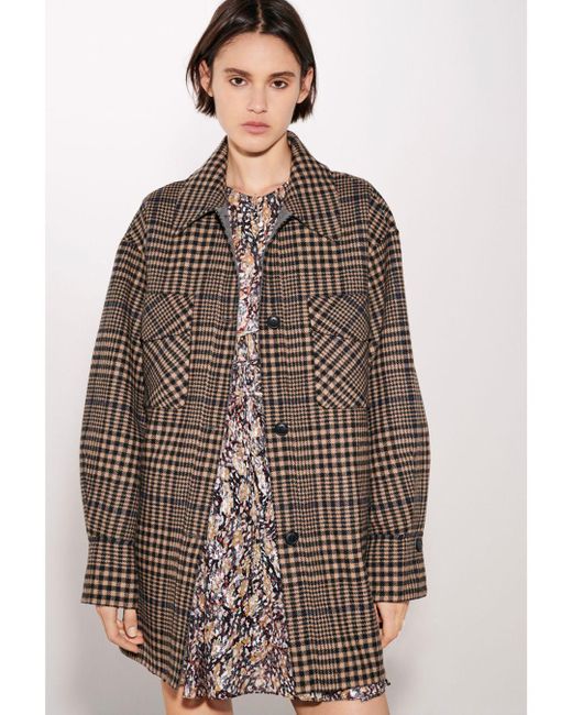 maje belted houndstooth coat