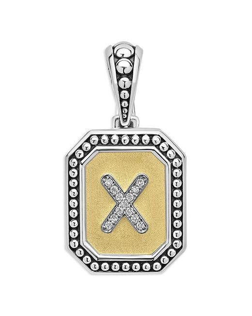 Lagos Metallic Signature Caviar Sterling & 18K Octagon Diamond A Initial Charm, 0.05 Tcw
