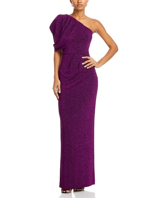 Black Halo Purple Egan Metallic One Shoulder Gown