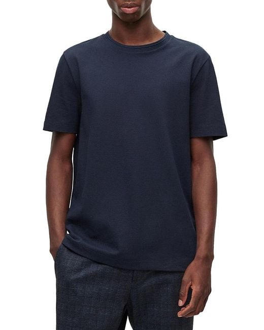 Boss Blue Tiburt Regular Fit Textured Short Sleeve Tee for men