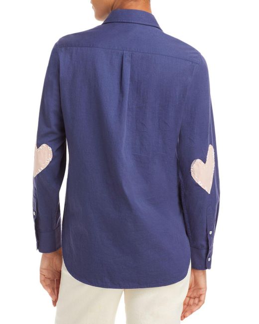Kerri Rosenthal Cotton Mia Elbow Patch Shirt in Indigo (Blue) | Lyst