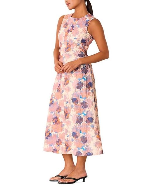 Whistles Pink Petite Floral Textured Midi Dress