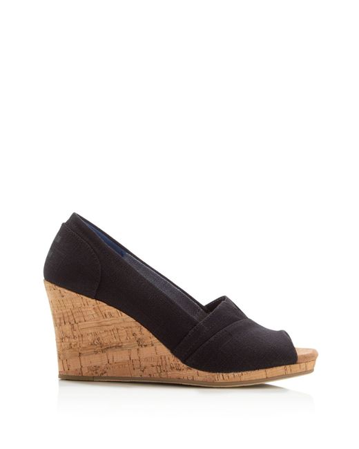 toms wedge sandals toms cork wedge sandals in gray chambray lyst toms wedge sandals toms cork wedge sandals in gray chambray lyst