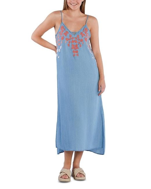 BILLY T Blue Flower Garden Slip Dress