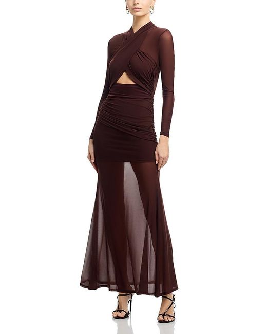Bardot Women's Brown Veria Wrap Mesh Maxi Dress
