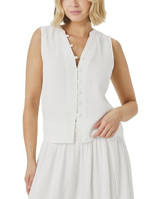Splendid White Ava Gauze Button Front Tank