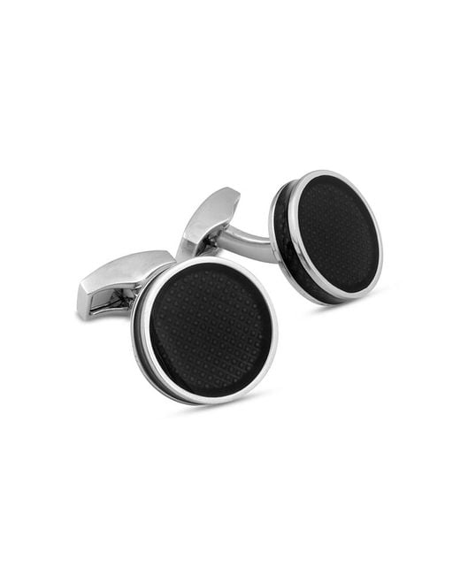 Tateossian Black Enamel Round Cufflinks for men