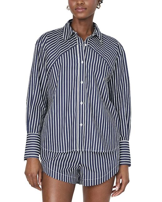 French Connection Blue Alexis Diagonal Yoke Button Front Top