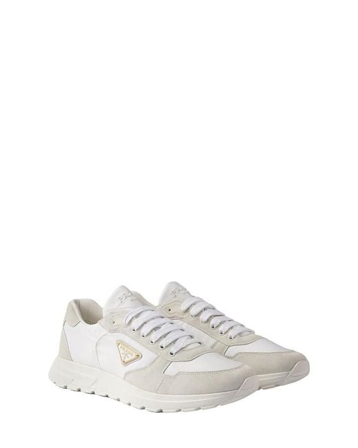 Prada White Prax 2.0 Re-Nylon And Suede Sneakers for men