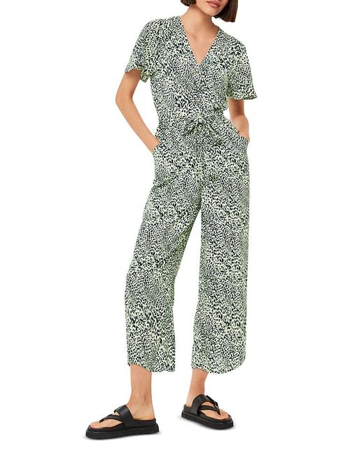Whistles Green Diagonal Leopard Print Jumpsuit